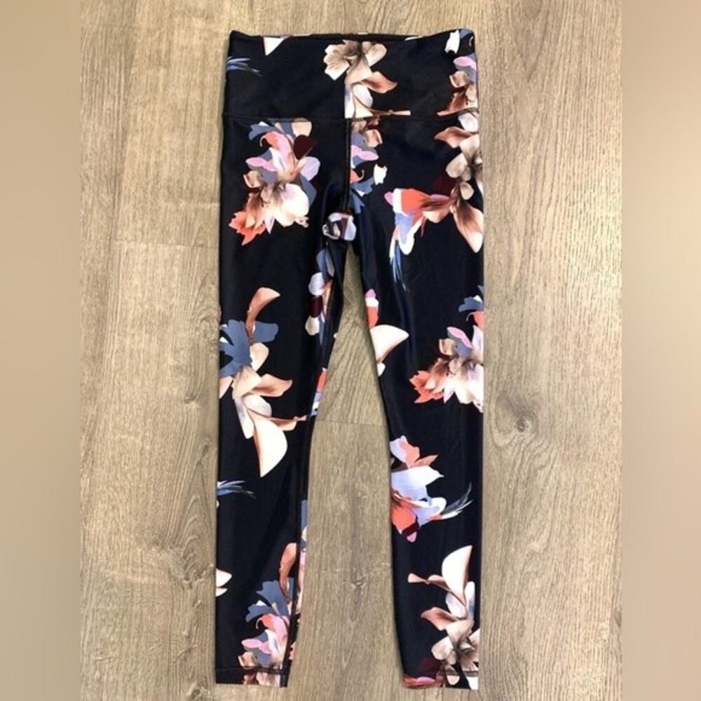NWOT Athleta | Floral Leggings Black Pink‎ Yoga Workout 82284 - Picture 2 of 7